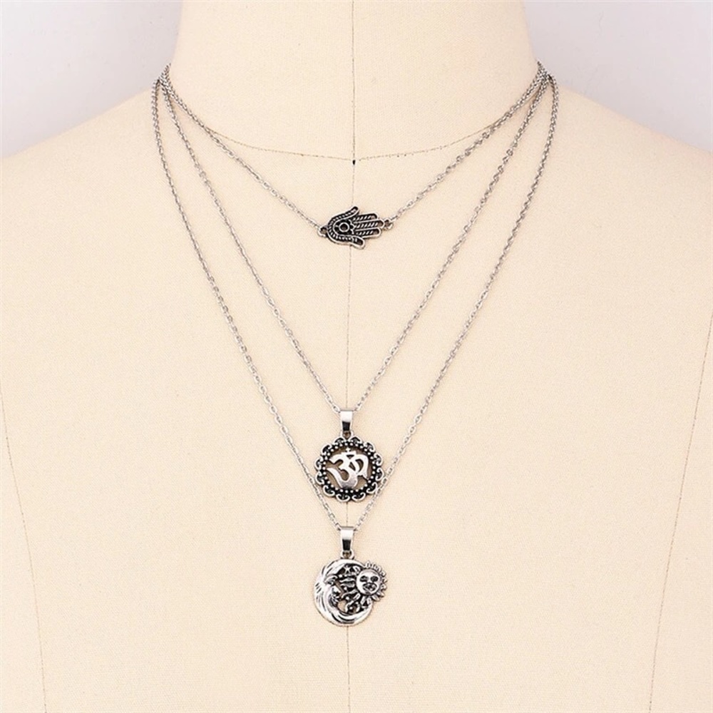 New vintage boho celestial double layered necklace